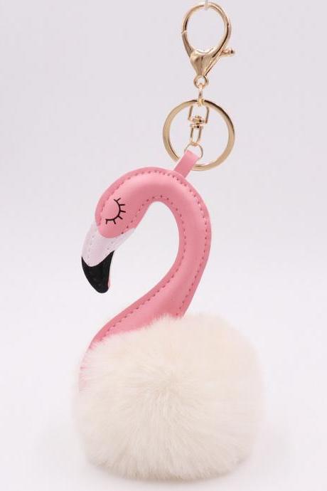 Pu Leather Swan Plush Key Ring Imitation Wool Long Neck Bird Hair Ball Pendant Women's Bag Car Key Ring-9