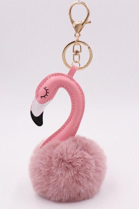Pu Leather Swan Plush Key Ring Imitation Wool Long Neck Bird Hair Ball Pendant Women&amp;amp;amp;amp;#039;s Bag Car Key Ring-10