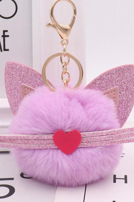 Gretel Pu Leather Beard Cat Plush Key Chain Cute Pink Cat Bag Key Chain-5
