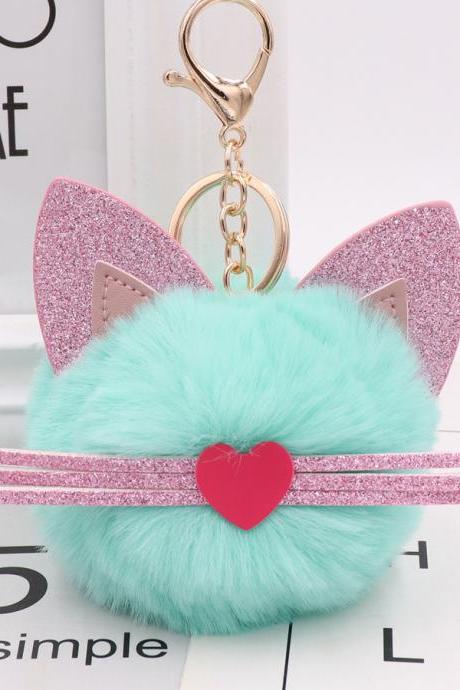 Gretel Pu Leather Beard Cat Plush Key Chain Cute Pink Cat Bag Key Chain-6