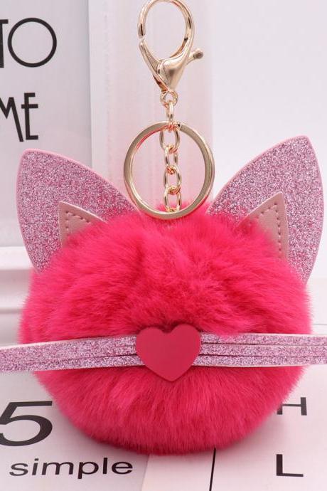 Gretel Pu Leather Beard Cat Plush Key Chain Cute Pink Cat Bag Key Chain-7