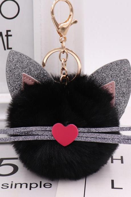 Gretel Pu Leather Beard Cat Plush Key Chain Cute Pink Cat Bag Key Chain-10