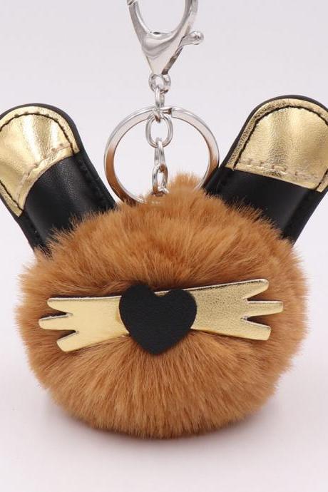 Gold Ear Beard Black Cat Hair Ball Key Chain Pendant Cartoon Black Cat Sheriff Gold Plush Pendant-1