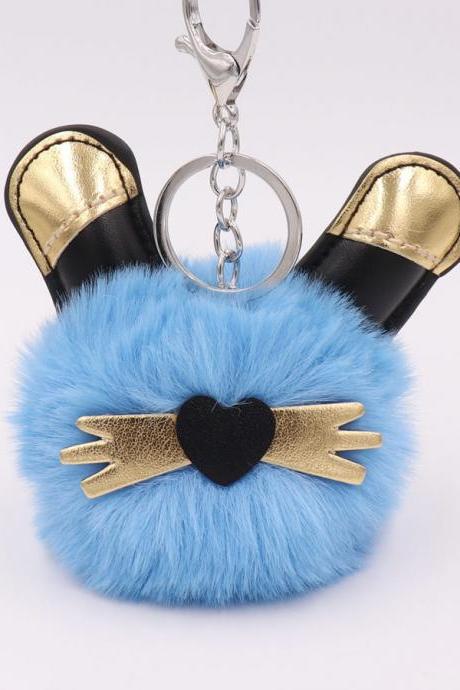Gold Ear Beard Black Cat Hair Ball Key Chain Pendant Cartoon Black Cat Sheriff Gold Plush Pendant-2