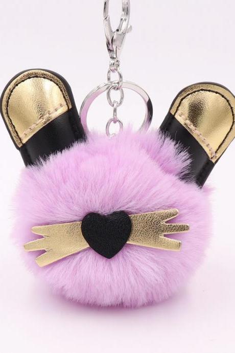 Gold Ear Beard Black Cat Hair Ball Key Chain Pendant Cartoon Black Cat Sheriff Gold Plush Pendant-4