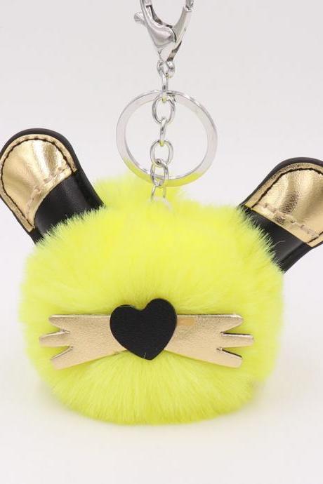 Gold Ear Beard Black Cat Hair Ball Key Chain Pendant Cartoon Black Cat Sheriff Gold Plush Pendant-7