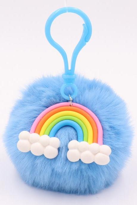 Rainbow Plush key button artificial wool ball rainbow pendant bag car key button-1