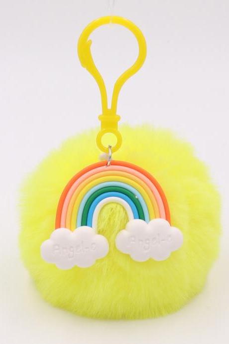 Rainbow Plush key button artificial wool ball rainbow pendant bag car key button-3