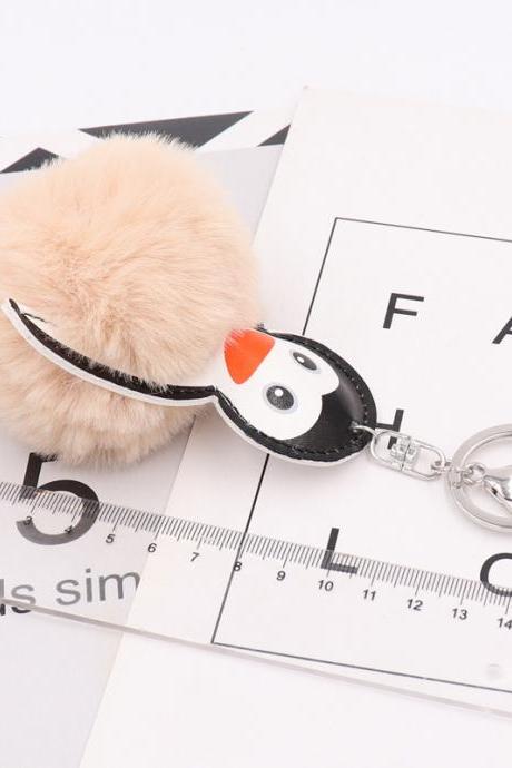Cartoon leather Penguin fur ball key chain pendant Kawaii cute lady bag car key chain-4