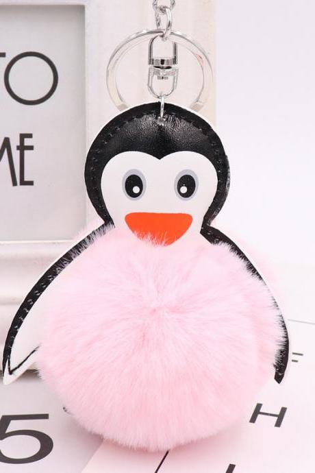 Cartoon leather Penguin fur ball key chain pendant Kawaii cute lady bag car key chain-7