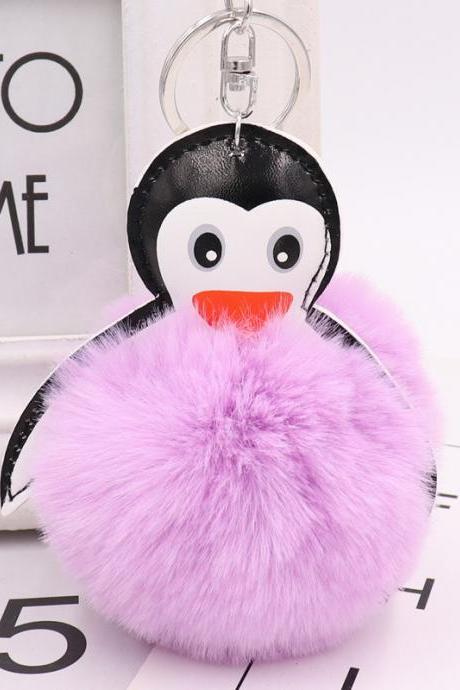 Cartoon leather Penguin fur ball key chain pendant Kawaii cute lady bag car key chain-8