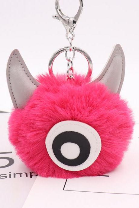 PU leather one eye monster hair ball key chain pendant personalized small gift bag key chain-1
