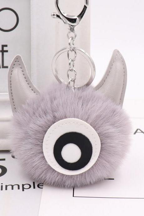 PU leather one eye monster hair ball key chain pendant personalized small gift bag key chain-2