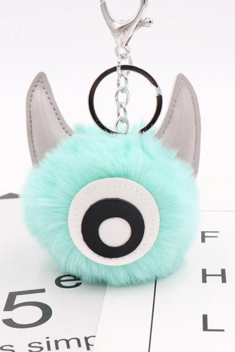 PU leather one eye monster hair ball key chain pendant personalized small gift bag key chain-3