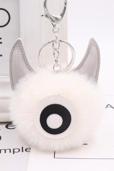 PU leather one eye monster hair ball key chain pendant personalized small gift bag key chain-5
