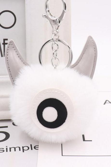 PU leather one eye monster hair ball key chain pendant personalized small gift bag key chain-6
