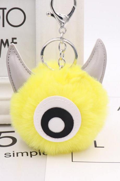 PU leather one eye monster hair ball key chain pendant personalized small gift bag key chain-8