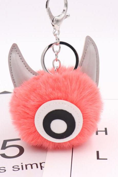 PU leather one eye monster hair ball key chain pendant personalized small gift bag key chain-9