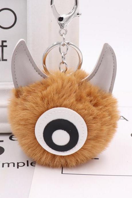 PU leather one eye monster hair ball key chain pendant personalized small gift bag key chain-10