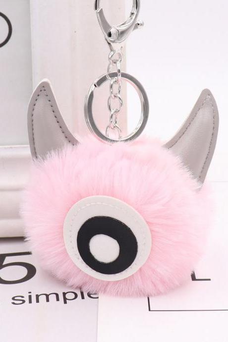 PU leather one eye monster hair ball key chain pendant personalized small gift bag key chain-11