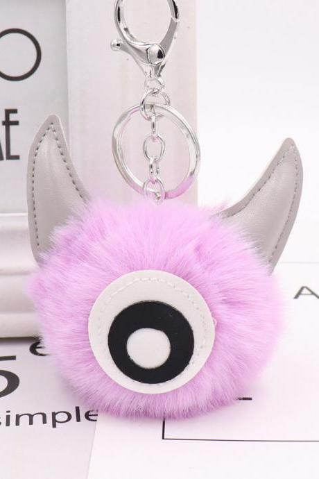 PU leather one eye monster hair ball key chain pendant personalized small gift bag key chain-12
