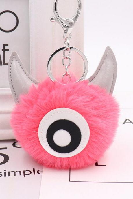 Pu Leather One Eye Monster Hair Ball Key Chain Pendant Personalized Small Gift Bag Key Chain-13