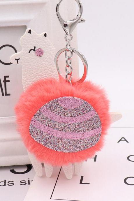 Alpaca Hair Ball Key Chain Pendant Pu Leather Key Chain Lady Imitation Fur Grass Car Bag Key Chain-2
