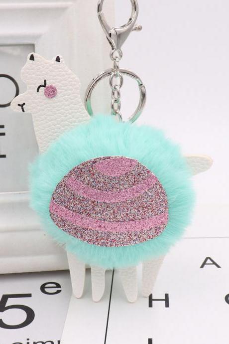 Alpaca Hair Ball Key Chain Pendant Pu Leather Key Chain Lady Imitation Fur Grass Car Bag Key Chain-5