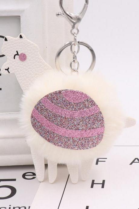 Alpaca Hair Ball Key Chain Pendant Pu Leather Key Chain Lady Imitation Fur Grass Car Bag Key Chain-9