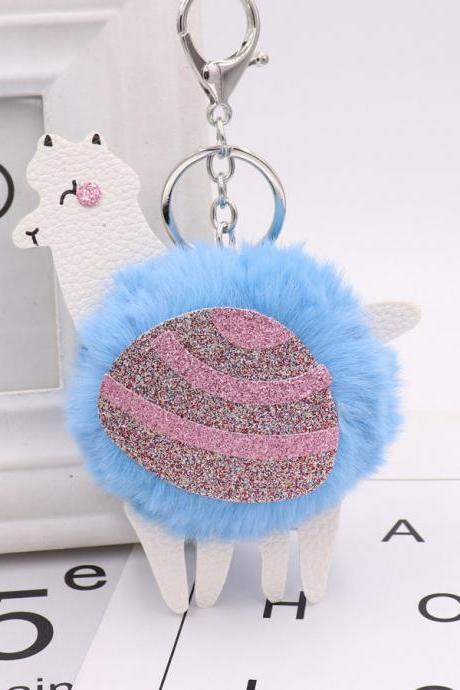 Alpaca Hair Ball Key Chain Pendant Pu Leather Key Chain Lady Imitation Fur Grass Car Bag Key Chain-10