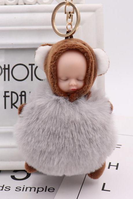 Cute Baby Bag Pendant Sleeping Baby Key Ring Plush Doll Pendant Car Key Ring-10