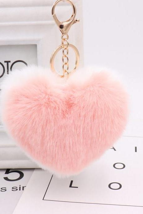 Double Sided Love Bag Pendant Peach Heart Key Ring Imitation Rex Rabbit Heart-shaped Hair Ball Pendant Fur Pendant-1