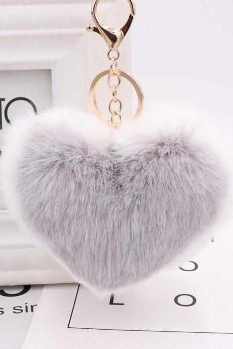 Double Sided Love Bag Pendant Peach Heart Key Ring Imitation Rex Rabbit Heart-shaped Hair Ball Pendant Fur Pendant-3