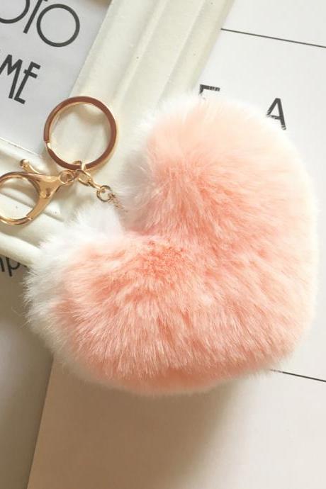 Double Sided Love Bag Pendant Peach Heart Key Ring Imitation Rex Rabbit Heart-shaped Hair Ball Pendant Fur Pendant-5