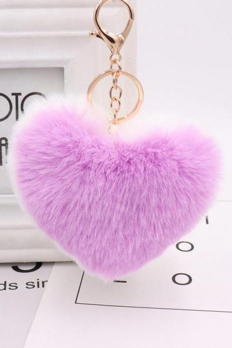 Double Sided Love Bag Pendant Peach Heart Key Ring Imitation Rex Rabbit Heart-shaped Hair Ball Pendant Fur Pendant-7