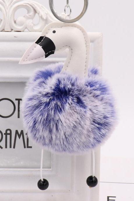 Swan Shaped Hairy Ball Key Pendant Cute Plush Doll Bag Key Ring Small Gift-1