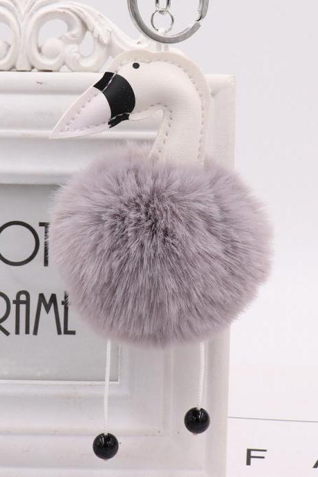 Swan Shaped Hairy Ball Key Pendant Cute Plush Doll Bag Key Ring Small Gift-4