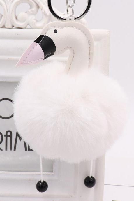 Swan Shaped Hairy Ball Key Pendant Cute Plush Doll Bag Key Ring Small Gift-7
