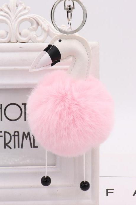 Swan Shaped Hairy Ball Key Pendant Cute Plush Doll Bag Key Ring Small Gift-10