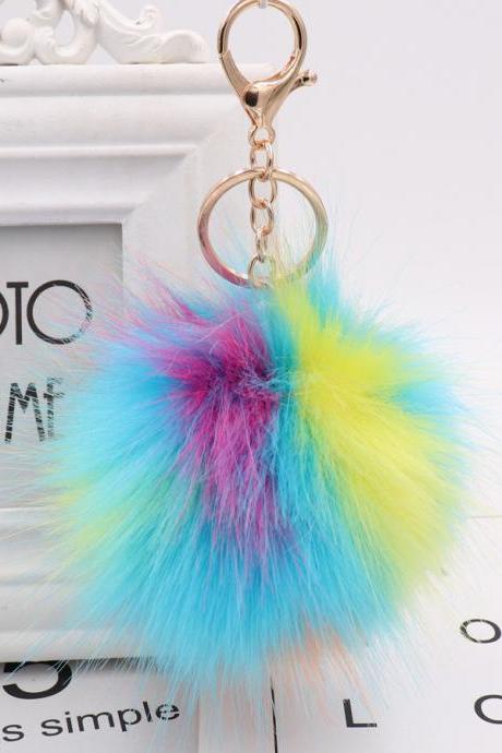 Colorful Fur Ball Bag Key Chain Colorful Imitation Fox Fur Ball Pendant Lady Fur Car Pendant-2