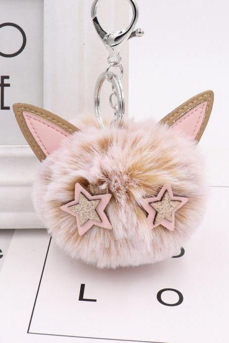 Cute kitty fur ball key button PU leather animal hair ball pendant women's PLUSH BOY bag Pendant-3