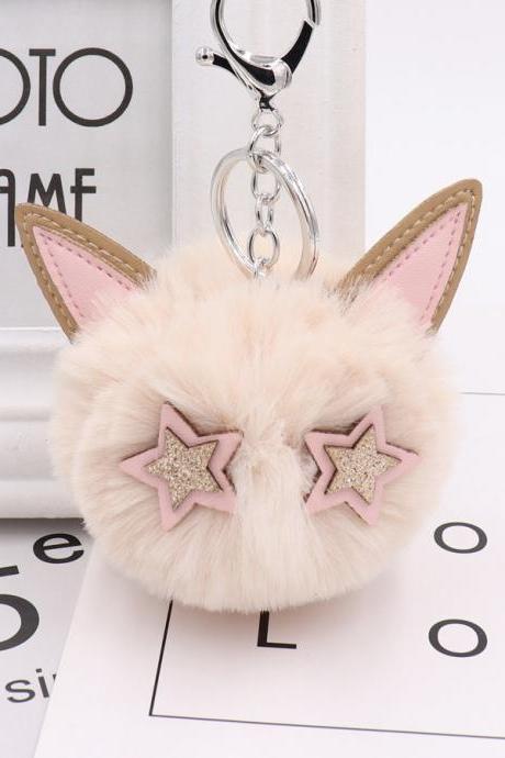 Cute kitty fur ball key button PU leather animal hair ball pendant women's PLUSH BOY bag Pendant-4