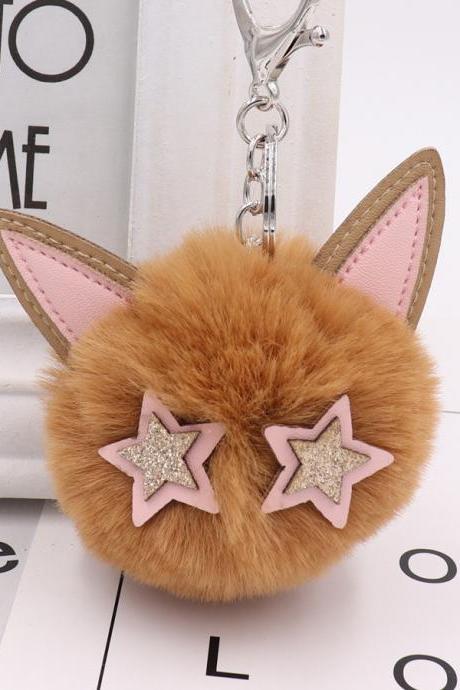 Cute Kitty Fur Ball Key Button Pu Leather Animal Hair Ball Pendant Women's Plush Boy Bag Pendant-5