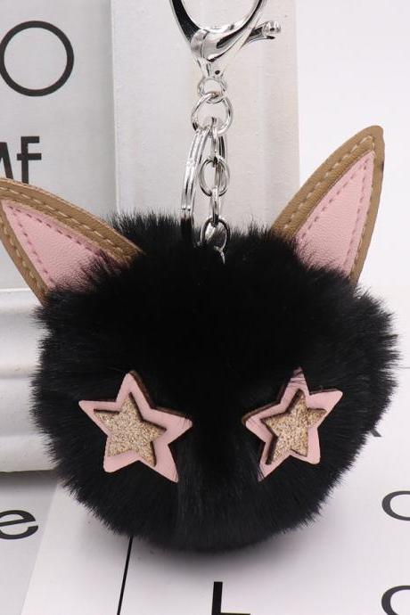 Cute kitty fur ball key button PU leather animal hair ball pendant women's PLUSH BOY bag Pendant-7