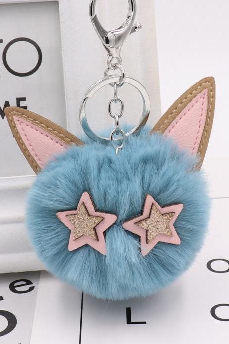 Cute Kitty Fur Ball Key Button Pu Leather Animal Hair Ball Pendant Women's Plush Boy Bag Pendant-10
