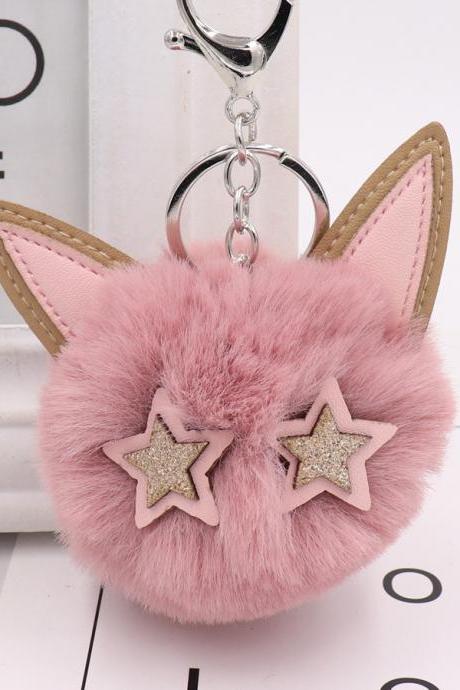 Cute kitty fur ball key button PU leather animal hair ball pendant women's PLUSH BOY bag Pendant-11