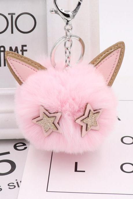 Cute kitty fur ball key button PU leather animal hair ball pendant women's PLUSH BOY bag Pendant-12