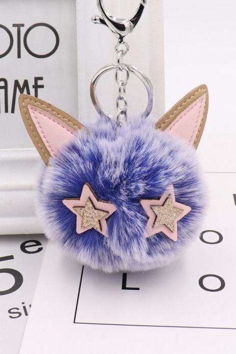 Cute kitty fur ball key button PU leather animal hair ball pendant women's PLUSH BOY bag Pendant-15