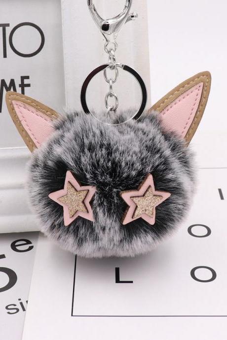 Cute kitty fur ball key button PU leather animal hair ball pendant women's PLUSH BOY bag Pendant-16