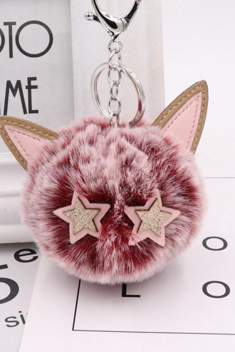 Cute kitty fur ball key button PU leather animal hair ball pendant women's PLUSH BOY bag Pendant-17